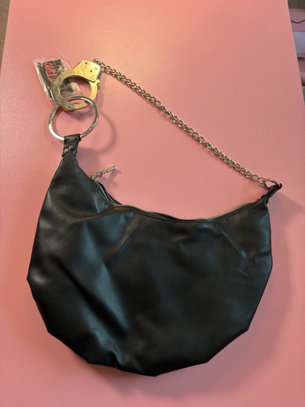 vintage y2k‎ Hot Topic black vinyl chain link handcuff hobo bag